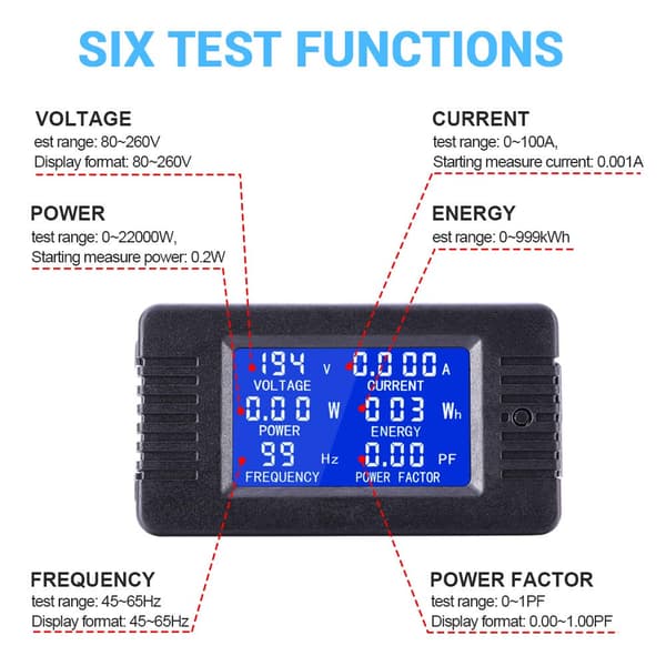 AC 80-260V 100A Strömspänning Amperage Effekt Energipanel Mätare LCD Digital Display Amperemeter Voltmeter Multimeter med Öppen CT
