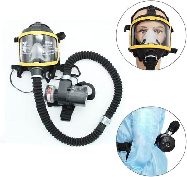 Elektrisk luftdriven helmask med konstantflödesrespirator, andningssystem, justerbar slangmask