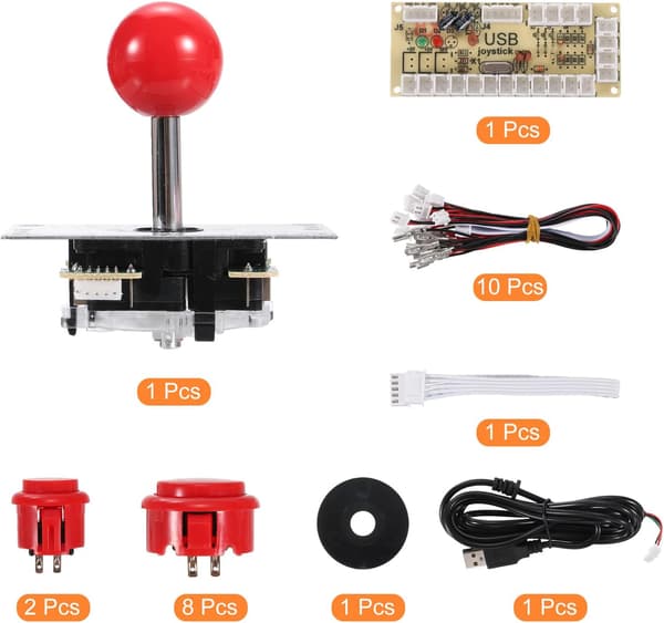Gør-det-selv PC Joystick-sæt til arkadespil, Gør-det-selv Joystick-dele, 5-bens ABS Arkadeknap til klassisk PC Arkade, Rød