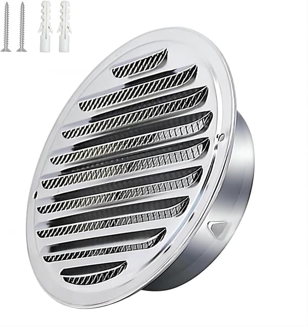 Rund Udstødningsrør Ventilationsrist i Rustfrit Stål, Luftudtagsafdækning, Rund Luftventilationsrist, Røgudsugningshætte med Myggenet, 180mm