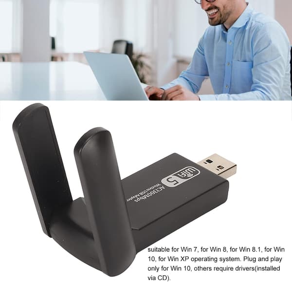 WiFi-dongel, stabil och snabb USB 3.0 USB WiFi-adapter med 2 antenner för kontoret