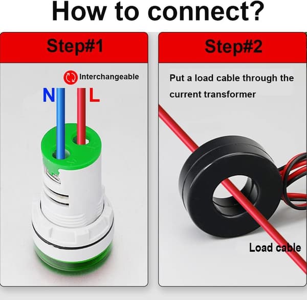 22 mm AC spændings- og strømtester med 2-cifret LED-display, multifunktionsvoltmeter, ammeter, panelmåler, AC 50-500V, 0-100A (grøn, rund)