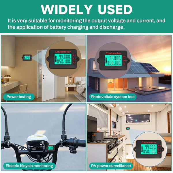 100A Battericontroller 12V 24V 36V 48V Batterimonitor 8-120V Universal Batteriammeter Lithium Batterispænding Strøm Rent Kobber + 2m USB-kabel