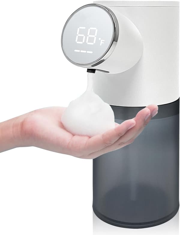 Automatisk berøringsfri sæbedispenser til køkkenvask, elektrisk opvaskeskum sæbedispenser med temperaturdisplay, genopfyldelig sæbedispenser