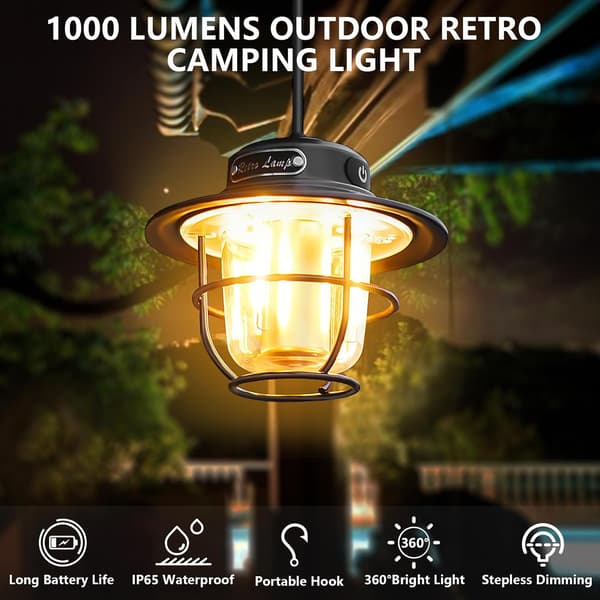 Campinglanterne, Bærbar Campinglampe, Oppladbare Lanterner med 4 Lysmoduser (1300-6500K), Justerbart Lys, Vanntette LED Teltlanterner