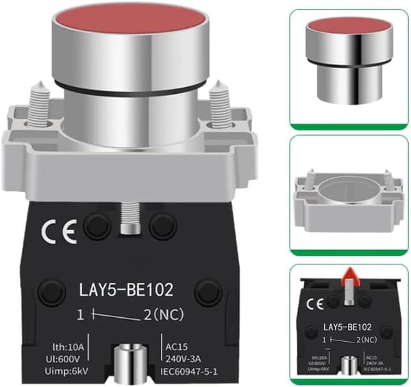 2 stk 1 NO 22mm SPST Momentan Trykknappbryter Rød 660V 10A