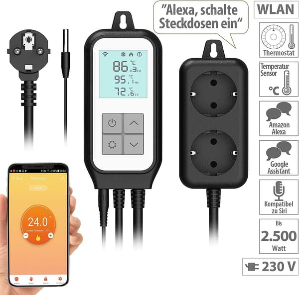 Smart WiFi kjøle- og varmetermostatplugg, Tuya digital temperaturregulatorsensorplugg for reptilfermenter