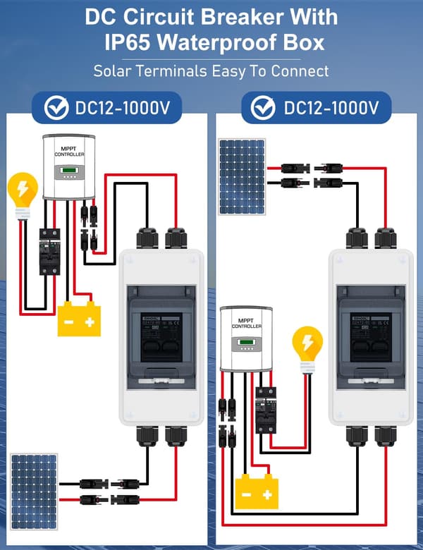 40A 1000V DC solcelleisolatorbryter, IP65 vanntett med forlengelseskabel, batterifrakoblingsbryter for solcellepaneler