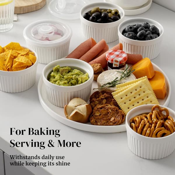 Sæt med 6 ramekiner, bageforme i porcelæn, ramekiner til crème brûlée, muffins og kager, forme til souffléer og buddinger, miniskåle til is, 235 ml