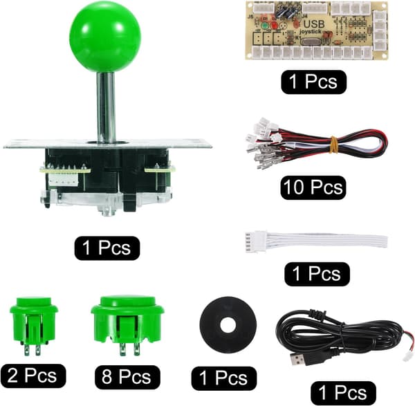 DIY PC Joystick-kit för arkadspel, DIY Joystick-delar, 5-stifts ABS arkadknapp för klassisk PC-arkad, grön