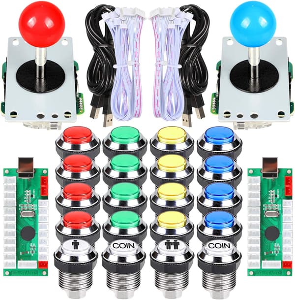 Spiller Arcade Konkurrence DIY Sæt USB Encoder til PC Joystick+8 Vejs Sticker + Krom LED Belyst Trykknap 1&2 Spiller Møntknapper til Arcade