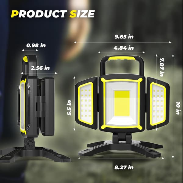 Magnetisk lys, bærbar LED-arbeidslampe med 5 moduser, oppladbart batteri, 3000 lumen, gul, vanntett