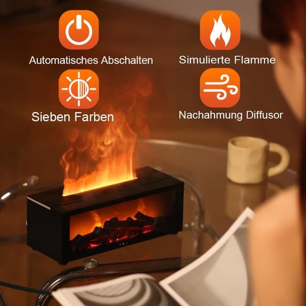 Æterisk Olie Diffuser med Pejs Design, 180 ml Aroma Diffuser med Flammeeffekt, Lys med 7 Farveskift, Æterisk Olie Diffuser, Luftfugter