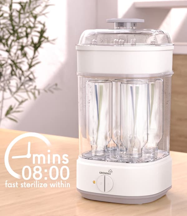 Flaskesterilisator, Dampsterilisator til sutteflasker, Elektrisk sutteflaske-sanitizer med timer til sutteflasker, sutter, pumpedele