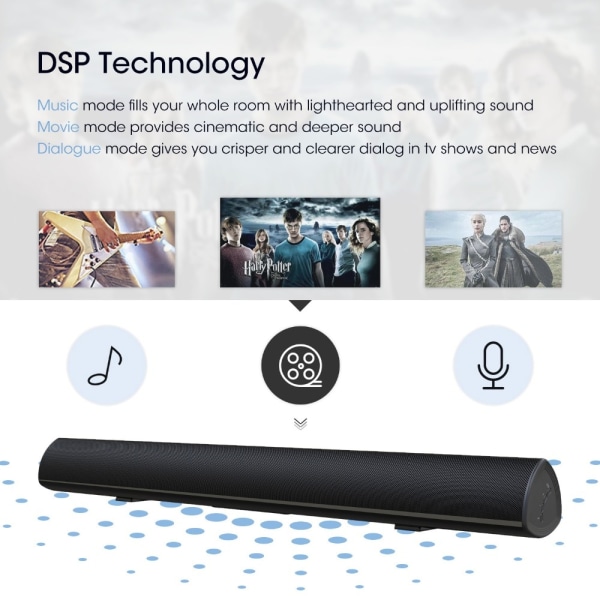Svart hemmabioljudsystem 2.0 Soundbar TV Bluetooth