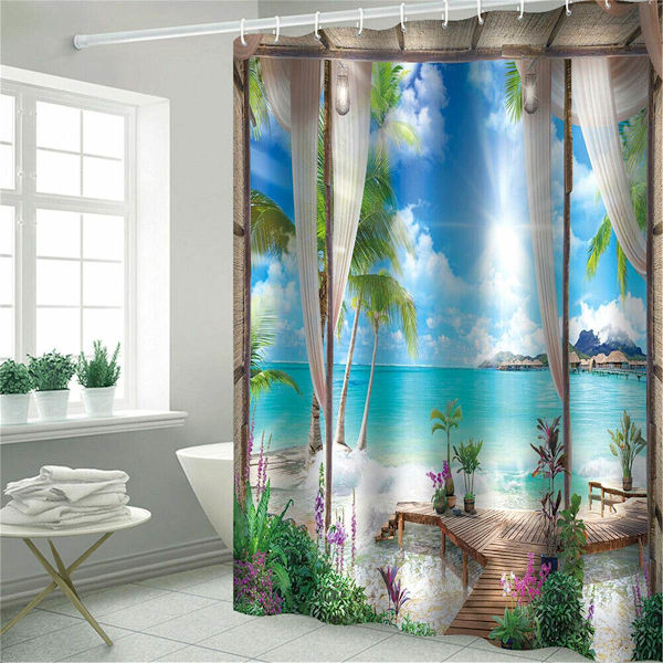 3D Sunny Beach printed duschdraperi Set Sea Scenery Bath