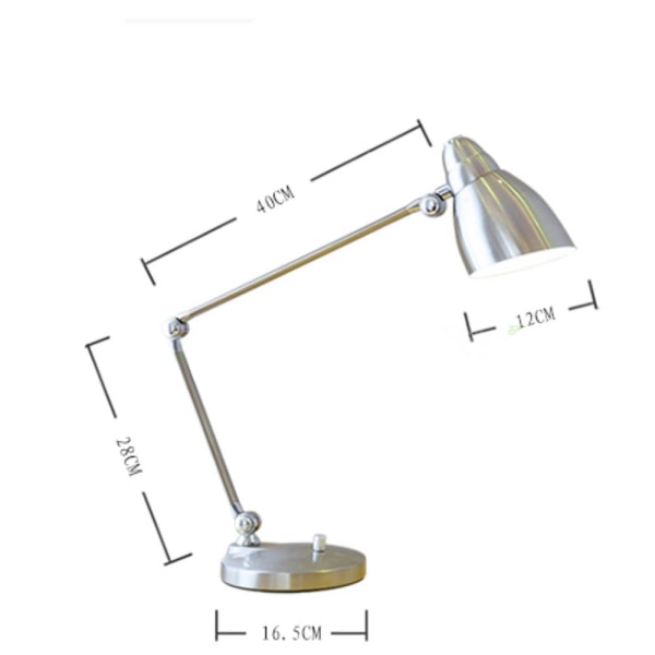 Enkel och kreativ kontorslampa i metall, arbetsstudieläsning Silver 12W Bright LED Eye Protection Bulb