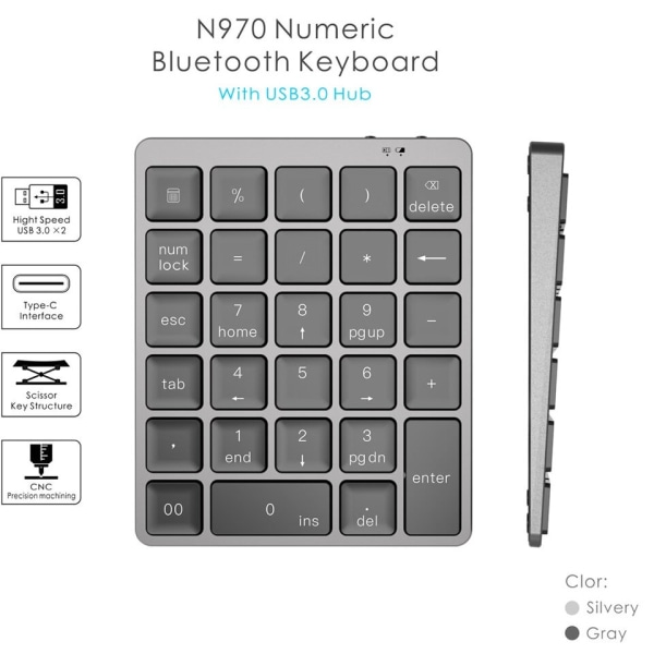 Bluetooth numeriskt tangentbord Protable knappsats med USB hubb