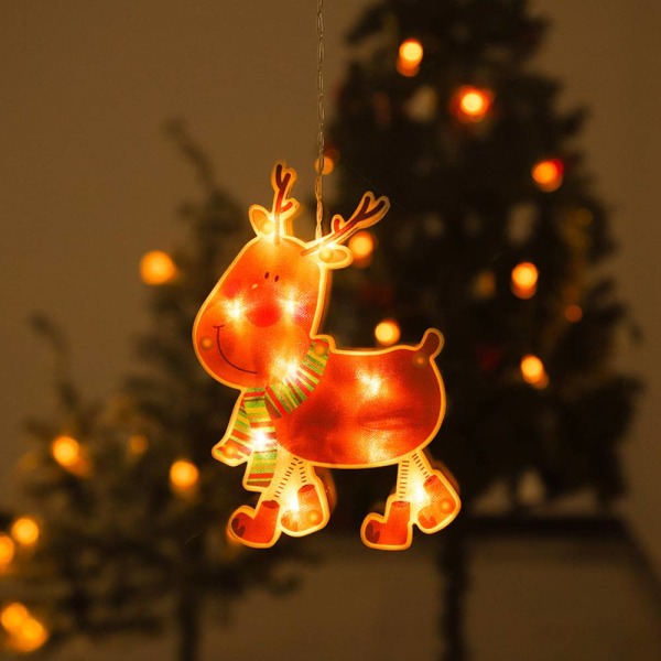 LED-julfönsterklistermärke Sucker Lights, Santa Älg Bells Colorful Elk