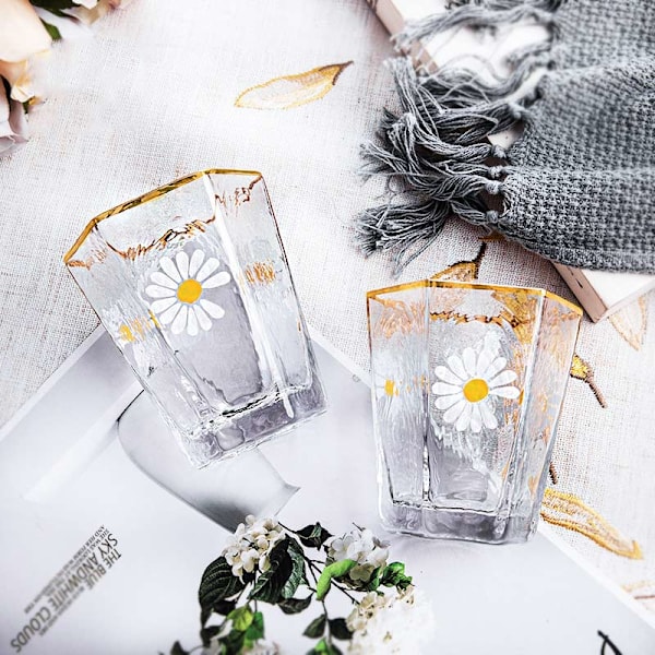 2st 270ml japansk retro glaskopp Small Daisies Coffee