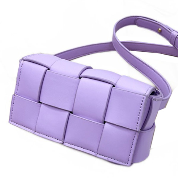 Vävd kudde liten fyrkantig väska, dam PU midjeväska, mode Purple