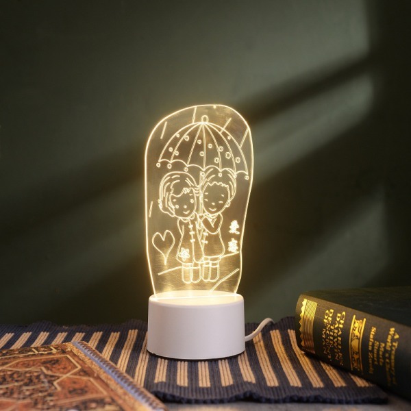 3D tecknad nattlampa, led sänglampa DIY akrylpresent White in love