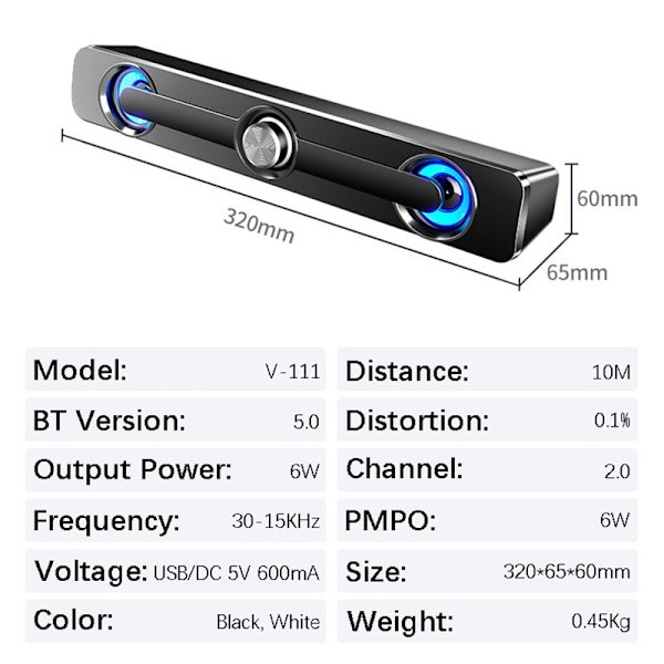 Svart bluetooth sound bar TV USB dator högtalare sound bar