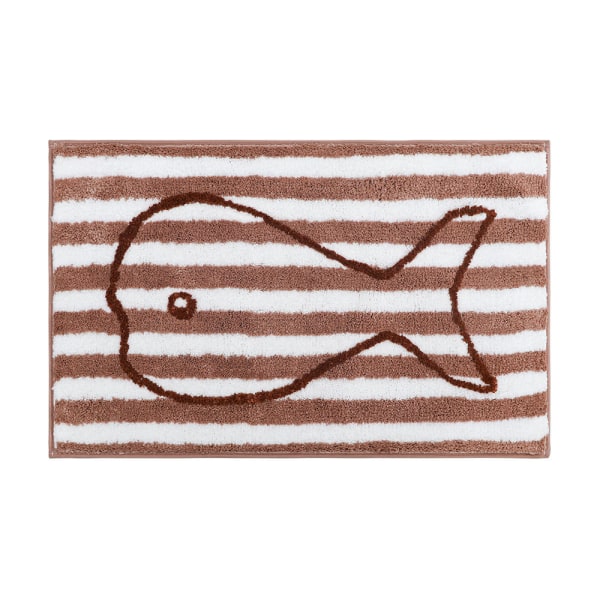 Små fiskar flockar barns tecknade golvmatta, badrum Colorful brown striped fish