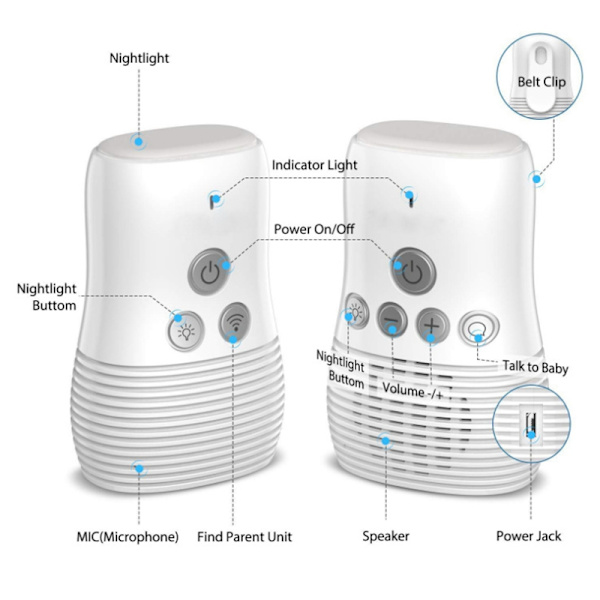 Trådlös Baby Monitor Liten Bärbar Audio Baby Monitor Two
