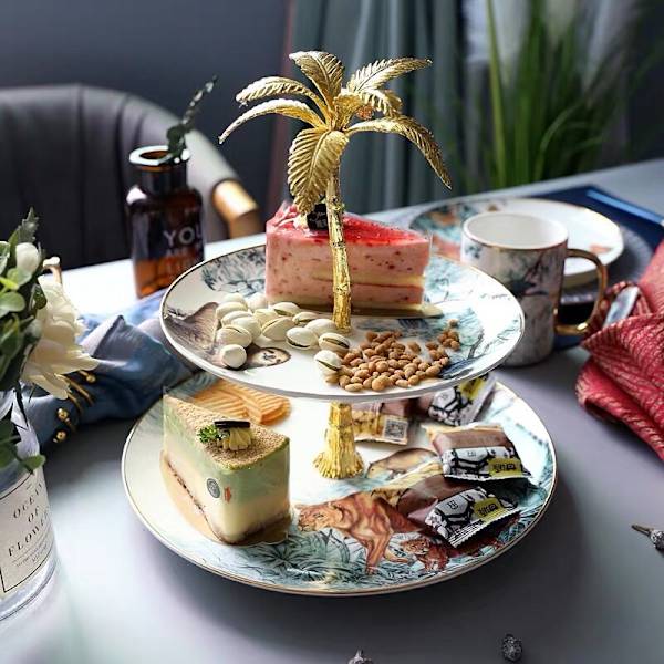 Dubbla lager djungeldjur tårtställ Snackskålsservis