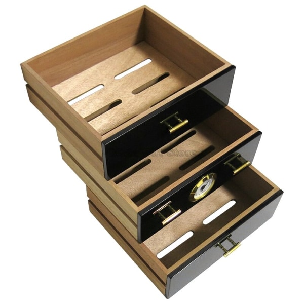 Svart Classic Piano Finish Cedar Wood Cigarr Humidor Cabinet
