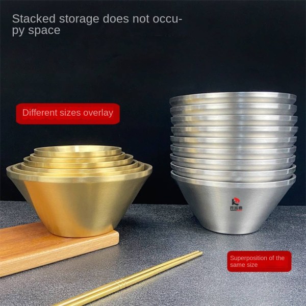 Koreansk stil guldpläterad skål i 304 rostfritt stål, dubbel Gold 15cm
