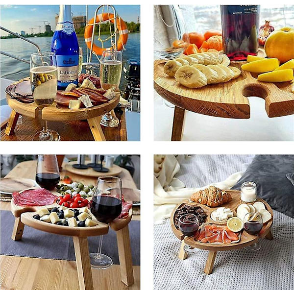 Trä utomhus bärbar hopfällbar picknick bord vinglas