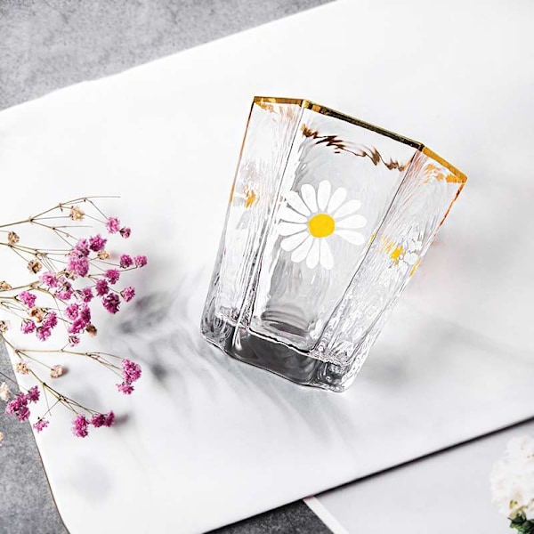 2st 270ml japansk retro glaskopp Small Daisies Coffee