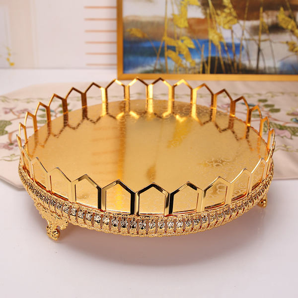 Metallbricka Lyxtallrik Guldfinish Hollow Cake Stand
