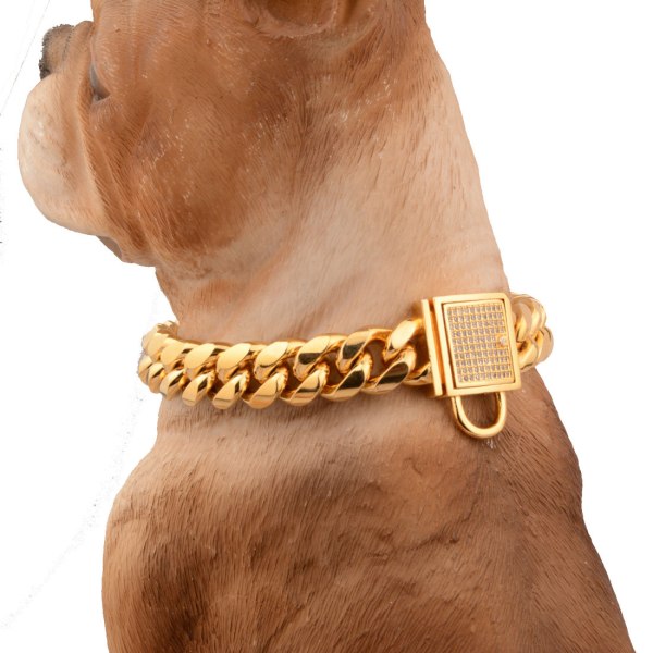 Guld Hundkedja Pläterad Halsband Tjock Hundhalsband Pitull Curb