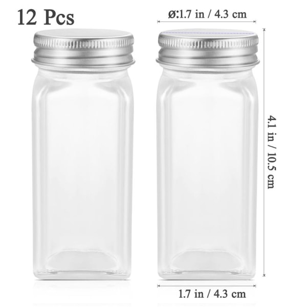 12st fyrkantiga kryddflaskor Blyfria kryddburkar i glas
