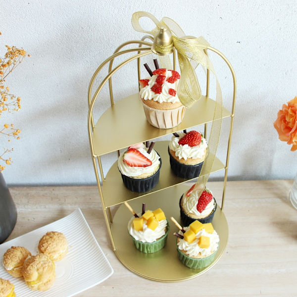 Gyllene metall smyckesställ Fruktkorg Cake Stand Cupcake