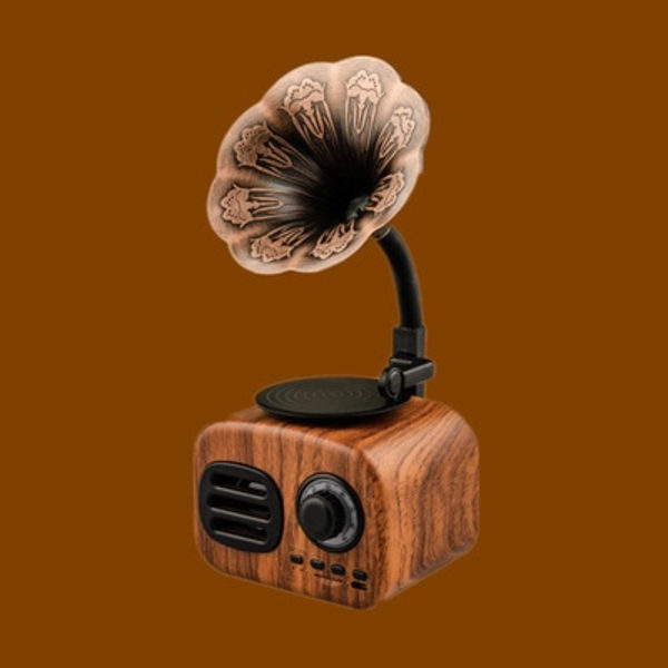 Valnötsfärgad trådlös högtalare retro bärbar mini i trä
