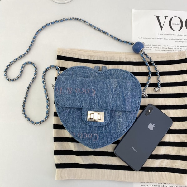 Kvinnors högtextur diamantkedja Love Messenger Bag, Navy blue