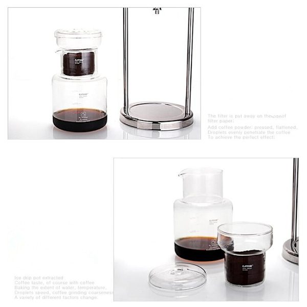 600 ml vattendroppande kaffebryggare Återanvändbara glasfilterverktyg
