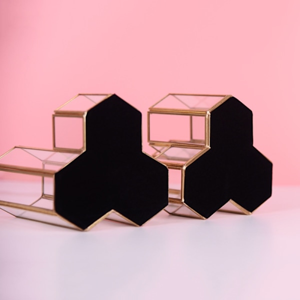 Glas Koppar Hexagon Komposit Pennhållare Sminkborste Glas