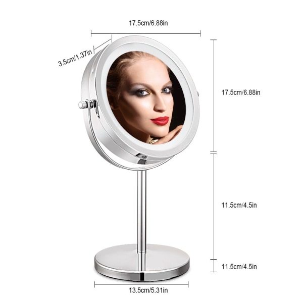 LED sminkspegel 360 grader roterande med LED-ljus 10x