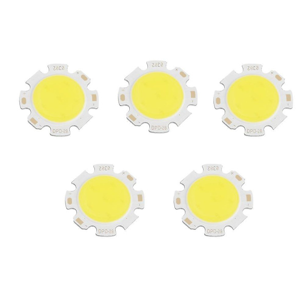 5 st Pure White Round Cob Super Bright Led Smd Chip Light