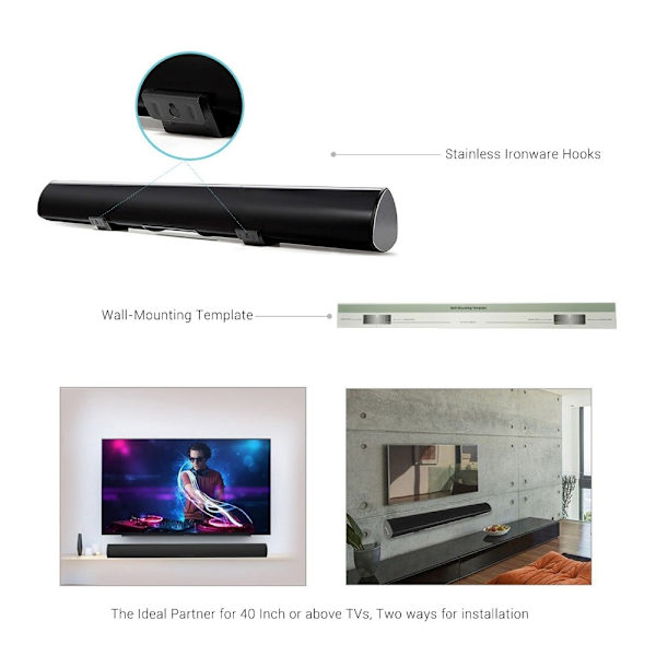 Svart hemmabioljudsystem 2.0 Soundbar TV Bluetooth