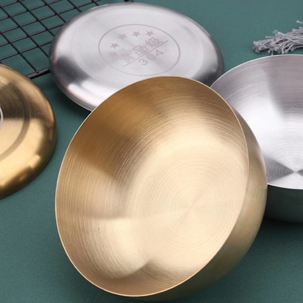 304 rostfritt stål slipskål med cover, koreanskt ris Gold 10.7cm