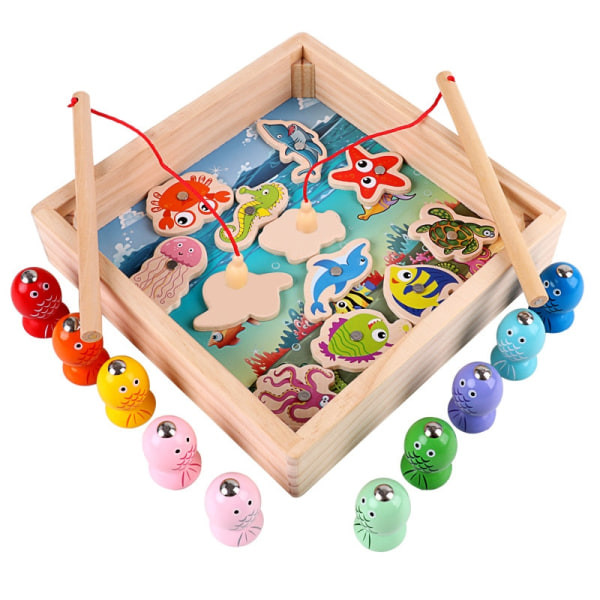 Träleksaker för barn Magnetiska spel Fiskeleksaksspel Barn 3D