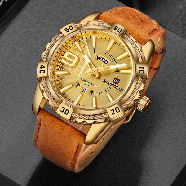 Topp lyxmärke män läder watch män kvarts datum