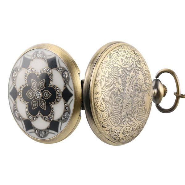 Brons Flip Crystal Palace Flowers Pocket Watch presentklockor