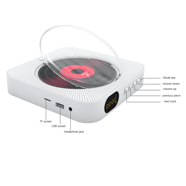 Vit bärbar Bluetooth stereohögtalare CD-spelare, trådlös